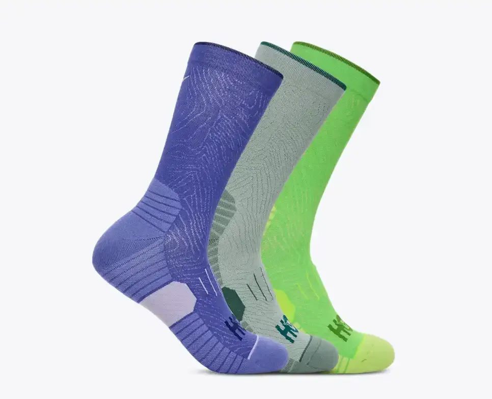 HOKA Crew Run Sock 3-Pack Celestial Blue/Sage/Neon Green